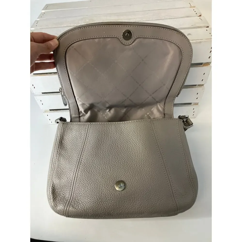 MICHAEL KORS, GRAY MEDIUM PEBBLED LEATHER SHOULDER BAG